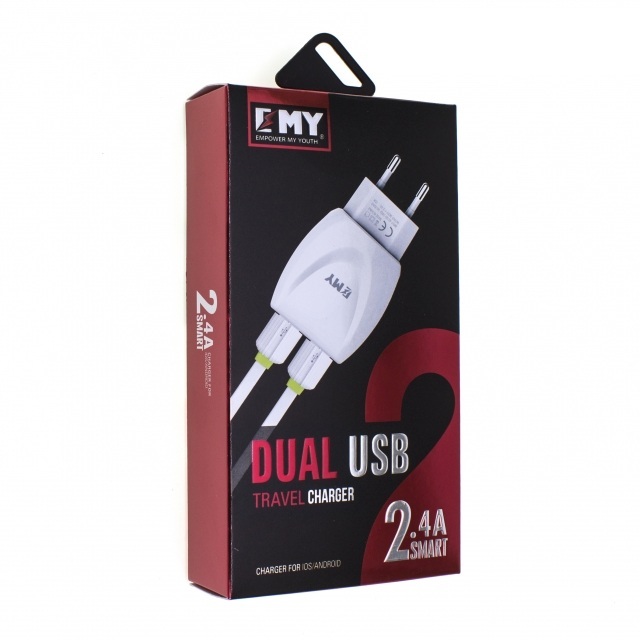 Зарядное устройство сетевое блок EMY MY-221 Dual 2 USB выхода 2,4А(2219) - картинка